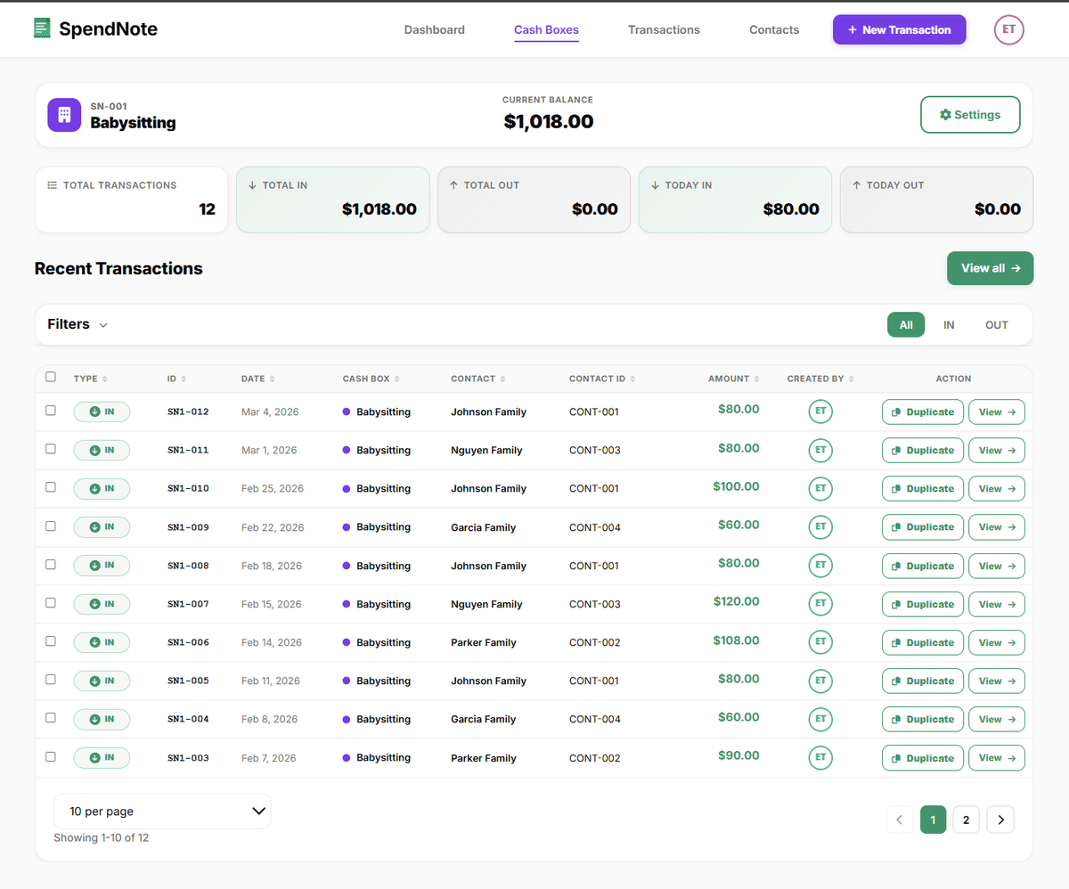 tutoring cash payment history - searchable list of all cash payments from students