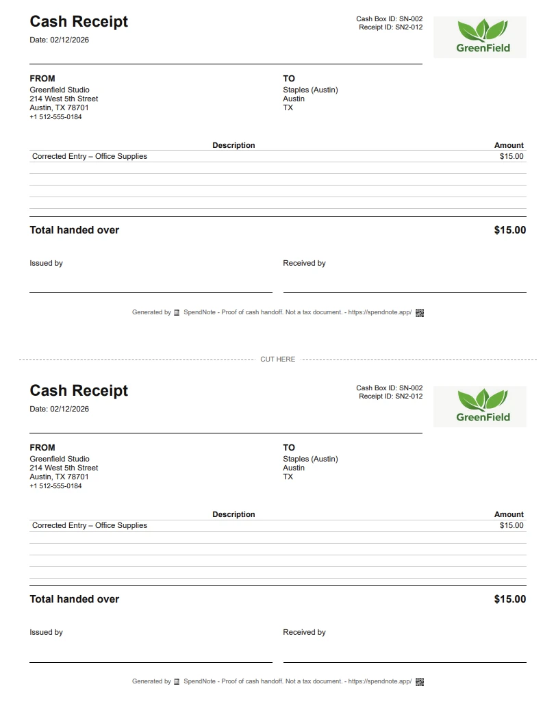 cash deposit receipt example - printable proof that a deposit was received